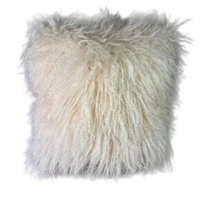 Plush Faux Mongolian Fur Throw Pillow - Ivory